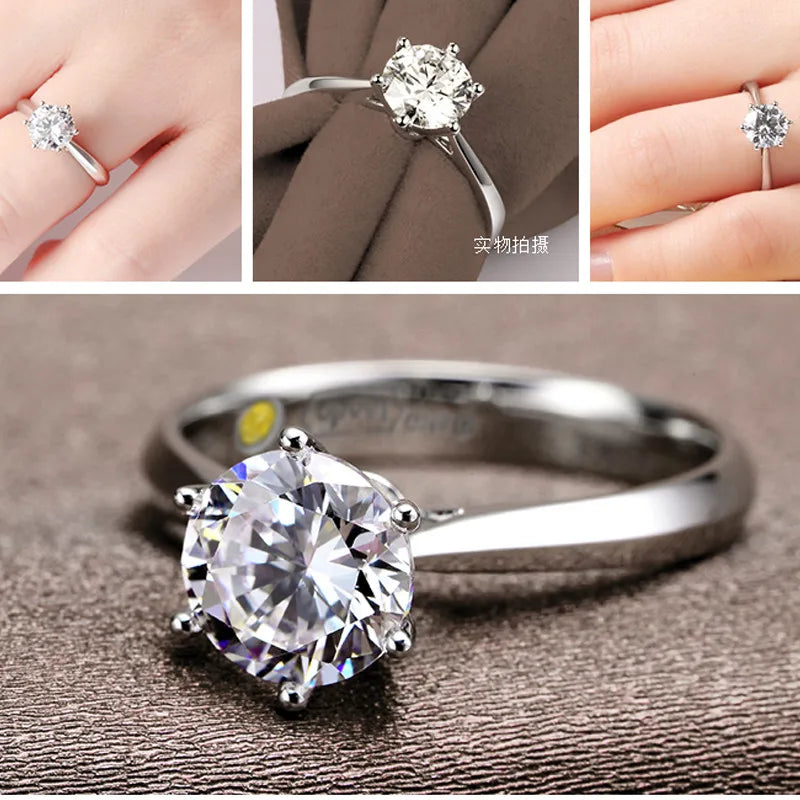 Fine Wedding Rings for Men Women Gift S925 Sterling Silver Color Austrian Crystal Engagement Proposal Ring Jewelry Bague Femme Qme