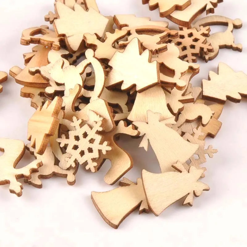 50pcs Natrual Wooden Mixed Christmas Buttons Snowflake Pattern Scrapbooking Crafts For DIY Wood Slices Home Decor 20mm m0810X Qme Default Title