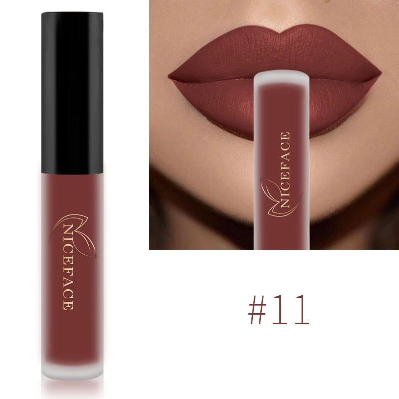NICEFACE Matte Liquid Lipstick Waterproof Long Lasting Lip Gloss Tint Sexy Red Nude Purple Metallic Lipsticks Makeup Cosmetics Qme 11