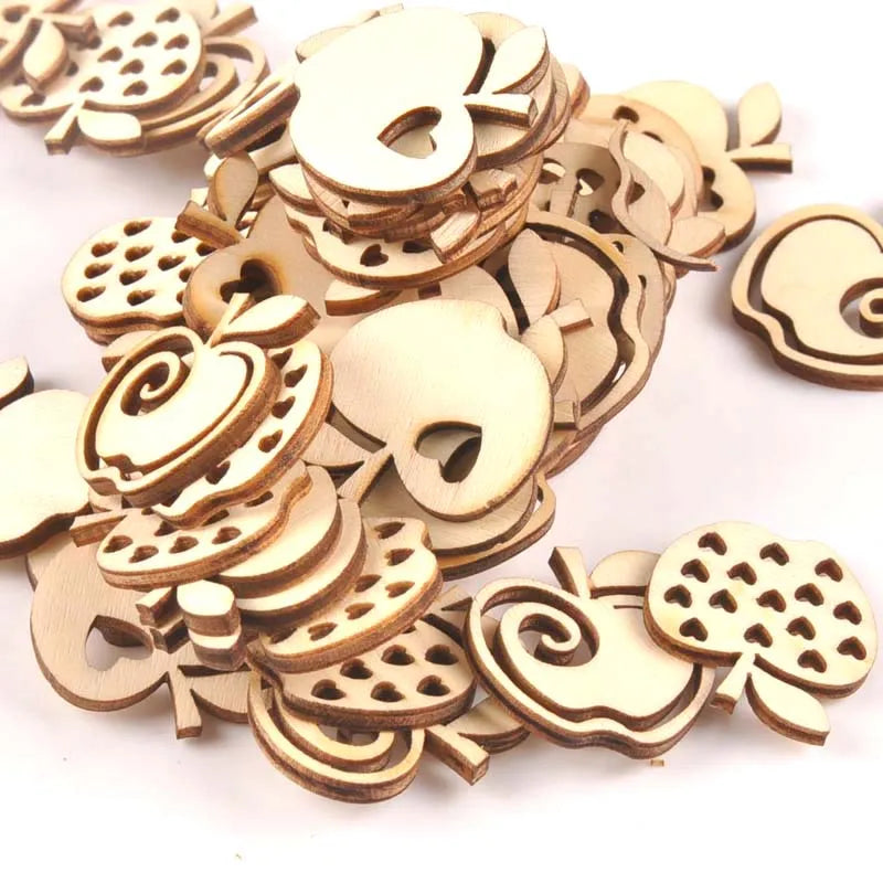 25pcs Mix Hollow Out Apple Pattern Wood Crafts For Home Decor DIY Accessories Handmade Scrapbook Wooden Ornament 25x28mm m1778 Qme
