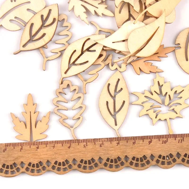 24Pcs/lot Mixed Leaf Pattern Natural Wooden For Scrapbooking Craft Home Decor Unfinished Wood Slices DIY Handmade 20x40mm m1652 Qme