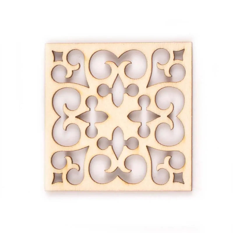 5Pcs Round/square Lace Pattern Unfinished Wood Slices DIY Crafts For Wooden Ornaments DIY Scrapbook Home Decor Accessories m2173 Qme 5