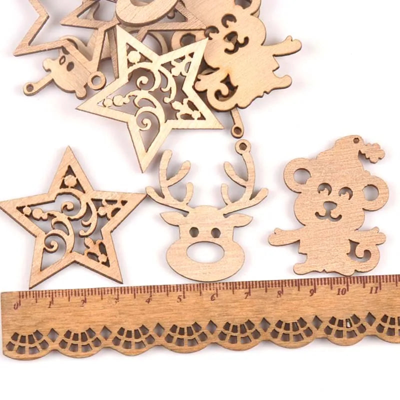 Natural Mix Christmas Reindeer/star/monkey Wooden Ornament For Home Decoration Wood Slices DIY Carft Arts Handicraft 10pcs m1853 Qme