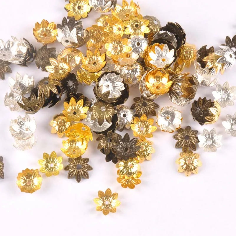 Gold/silver/Bronze 100Pcs Hollow Filigree Wraps Flowers Connectors Metal Crafts Embellishments For DIY Scrapbookings Home Decor Qme