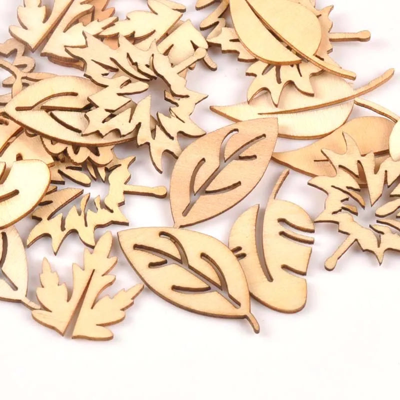 24Pcs/lot Mixed Leaf Pattern Natural Wooden For Scrapbooking Craft Home Decor Unfinished Wood Slices DIY Handmade 20x40mm m1652 Qme
