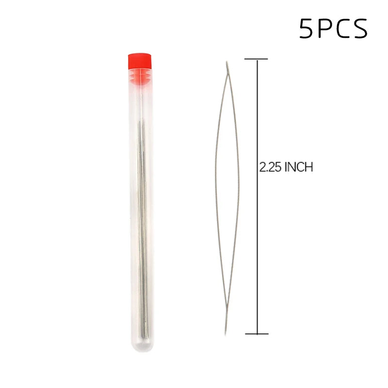 5pcs Big eye beading needles with bottle 5 size for embroidery beading Spring steel beading Curved needles Jewelry Making Tools Qme 5.7cm(2.25inch)