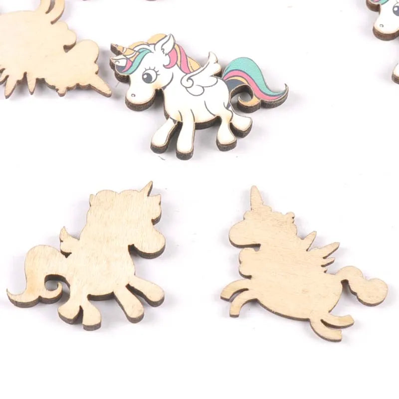 20Pcs mix Single-horned horse wood slices DIY Craft Scrapbooking Accessories for Home Decor Unfinished wooden Ornament m2181 Qme