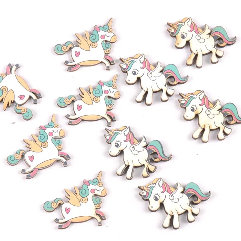 20Pcs mix Single-horned horse wood slices DIY Craft Scrapbooking Accessories for Home Decor Unfinished wooden Ornament m2181 Qme