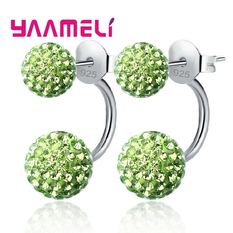11 Colors Options!! Full Austrian CZ Crystal Paved Stud Earrings for Women 925 Sterling Silver Stamp Disco Balls Brincos Jewelry Qme Green