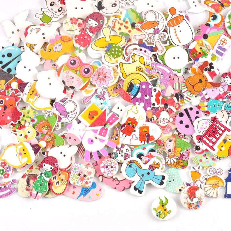 36 styles Cartoon Painting Wooden Buttons for Crafts Scrapbooking Sewing Clothes Button DIY Kid Apparel Supplies 15-35mm Qme