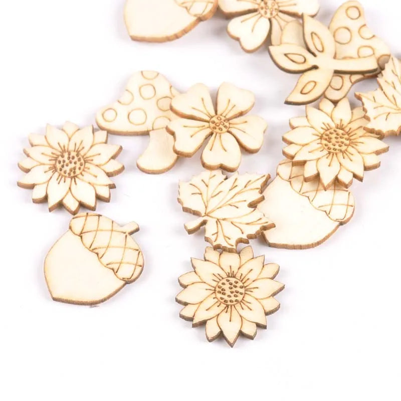 30Pcs 25-30mm Sunflowr/grass Wood Slices Home Decor DIY Crafts Embellishment Handmade Scrapbooking Wooden Ornaments m1945 Qme