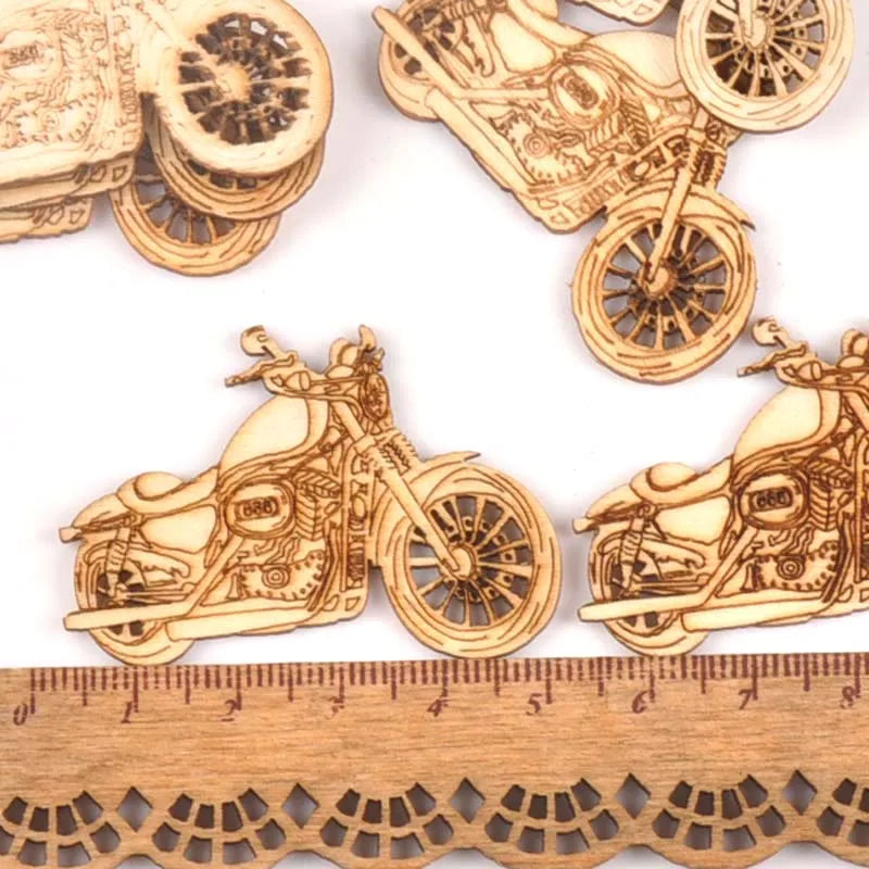 Vintage Motorbike Wooden Crafts Scrapbook DIY For Wood Slices Decoration Ornaments Home Handmade Accessories 10pcs 33x48mm m1787 Qme