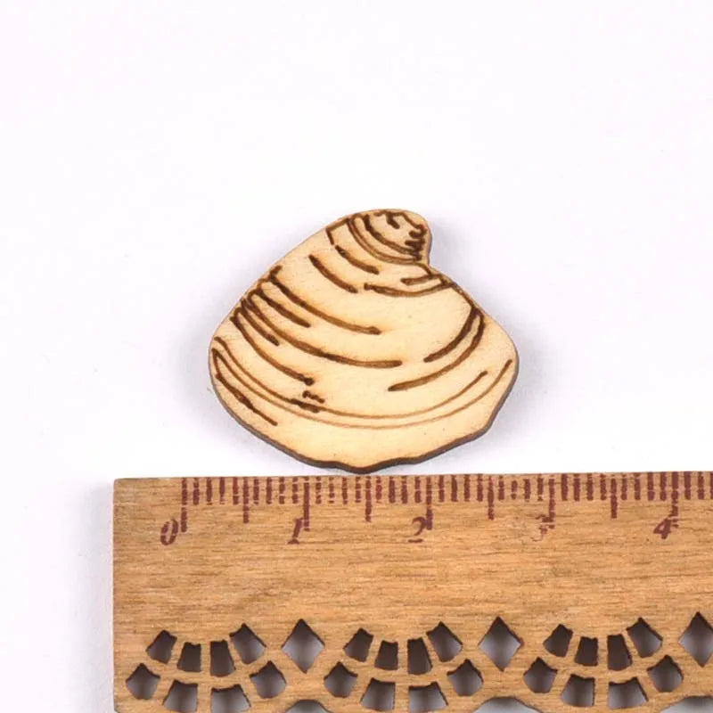 20pcs 25-35mm Seashell/starfish Pattern Natural Wood DIY Crafts Home Decor Scrapbooking Unfinished Wooden Ornaments m1935 Qme 5