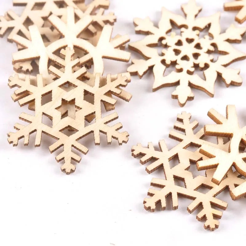 20Pcs Mixed Snowflake Pattern Hollow Out Wood Slices DIY Craft Scrapbook Arts Accessories For Home Decor Wooden Ornament m2182 Qme