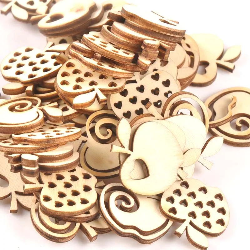 25pcs Mix Hollow Out Apple Pattern Wood Crafts For Home Decor DIY Accessories Handmade Scrapbook Wooden Ornament 25x28mm m1778 Qme