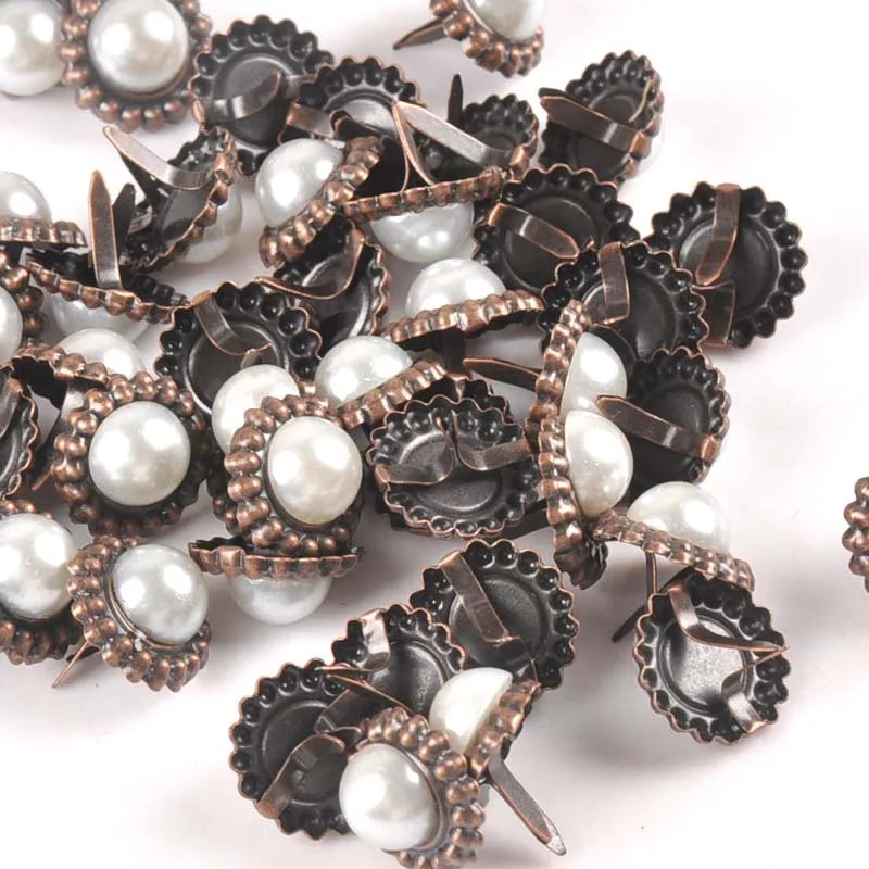 20Pcs 15x16mm Round Pearl Brads For Scrapbooking Crafts Metal Brad Rivets Shoes Decor Embellishment DIY Accessories c2583 Qme