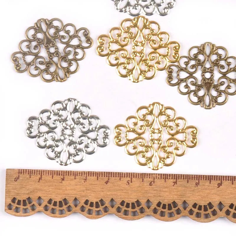 20Pcs Metal Crafts Filigree Flower Wraps Connectors Embellishments For Scrapbooking Home Decor DIY Accessories 37x30mm YK0749 Qme