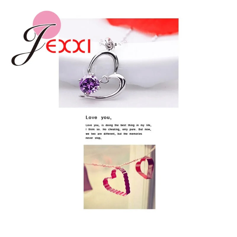 Charm Heart CZ Rhinestone Pendnat Necklace Earrings Women 925 Sterling Silver Color Engagement Jewelry Accessories Party Gifts Qme