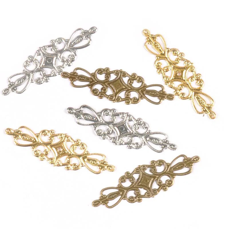 20Pcs 65x20mm Flower Filigree Wraps Connectors Embellishments For Diy Scrapbooking Home Decor Metal Crafts Accessories YK0744 Qme mix