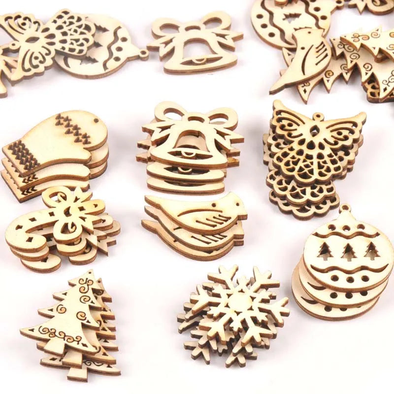 25pcs Mixed Christmas Pattern Wooden Scrapbooking wood decoration for Handmade Accessory Sewing Home Decoration m1777 Qme