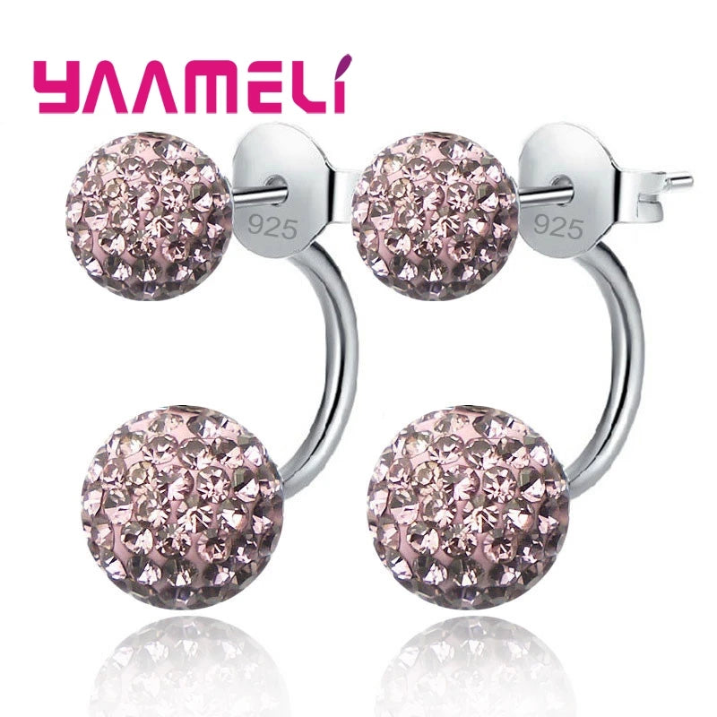 11 Colors Options!! Full Austrian CZ Crystal Paved Stud Earrings for Women 925 Sterling Silver Stamp Disco Balls Brincos Jewelry Qme