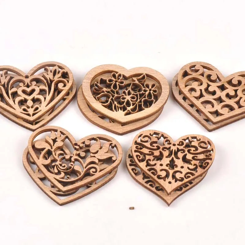 10pcs Unfinished Mixed Carved Heart Wooden Scrapbooking Crafts For Handmade DIY Handcraft Wood Slices Home Decoration m1842 Qme