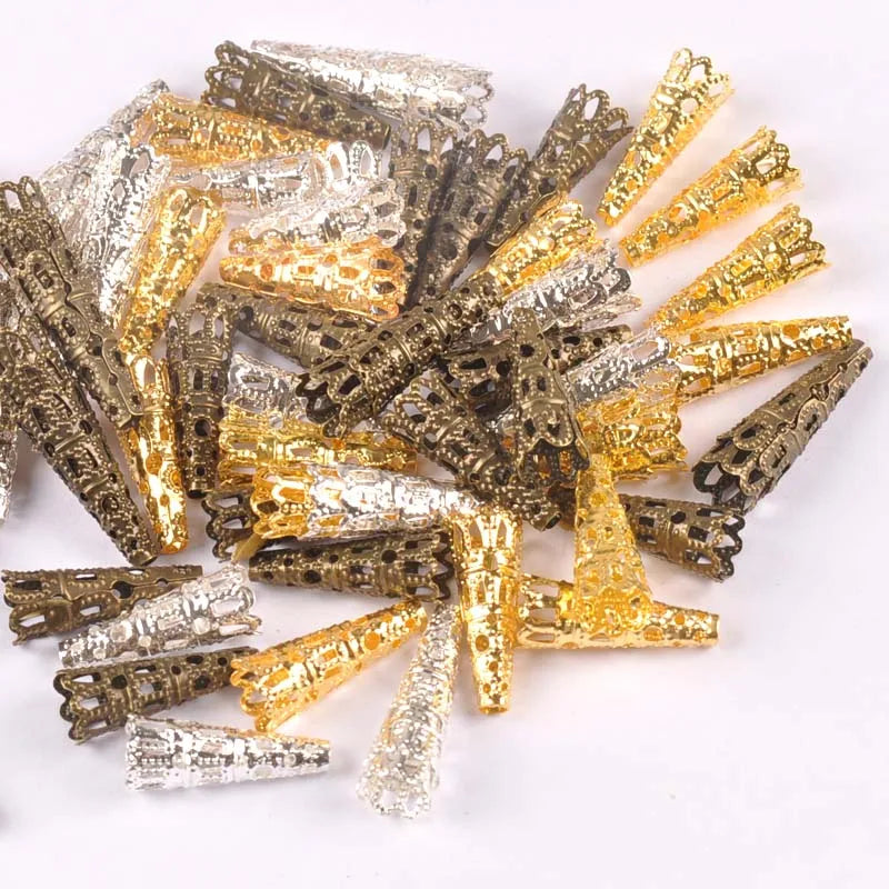 Gold/silver/Bronze 50Pcs Hollow Filigree Wraps Flowers Connectors Metal Crafts Embellishments For DIY Scrapbookings Home Decor Qme