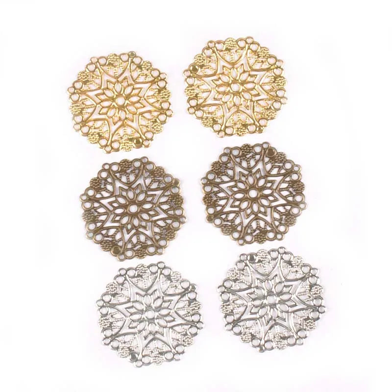 10pcs Round Metal Crafts Flower Filigree Wraps Connectors Antique Diy Embellishment For Scrapbooking Supplies Home Decor YK0735 Qme mix