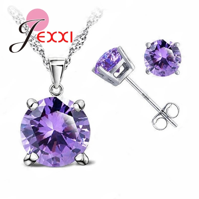 Top Sale CZ Cubic Zirconia Good Quality 925 Sterling Silver Color Jewelry Sets Stud Earring Pendant Necklace for Wedding Qme