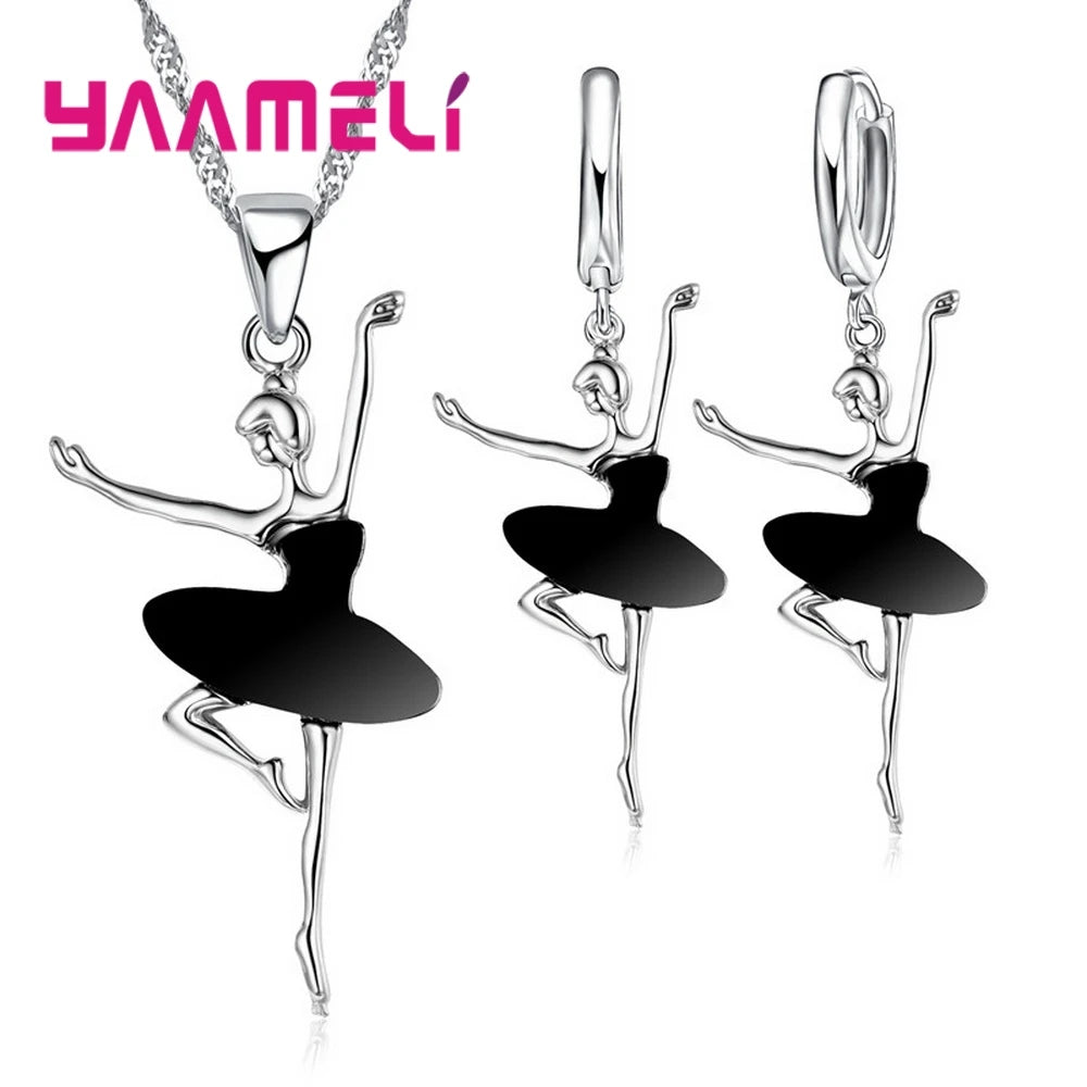 925 Sterling Silver Color Necklace/Earring Sets Sports Style Elegant Human Dance For Women Girl Birthday Party Qme Default Title