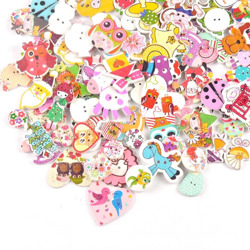 36 styles Cartoon Painting Wooden Buttons for Crafts Scrapbooking Sewing Clothes Button DIY Kid Apparel Supplies 15-35mm Qme