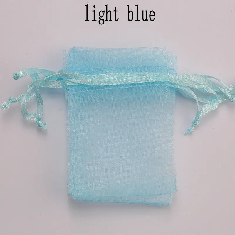 Wholesale 16 color 100pcs/lot 9*12cm organza Christmas wedding gift bags candy bag jewelry packing drawable organza bags&pouch Qme light blue