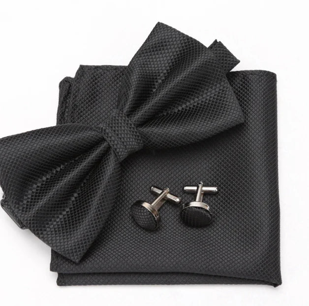 Mens Tie Bowtie Cravat Cufflinks Fashion Butterfly Party Wedding Bow Qme black
