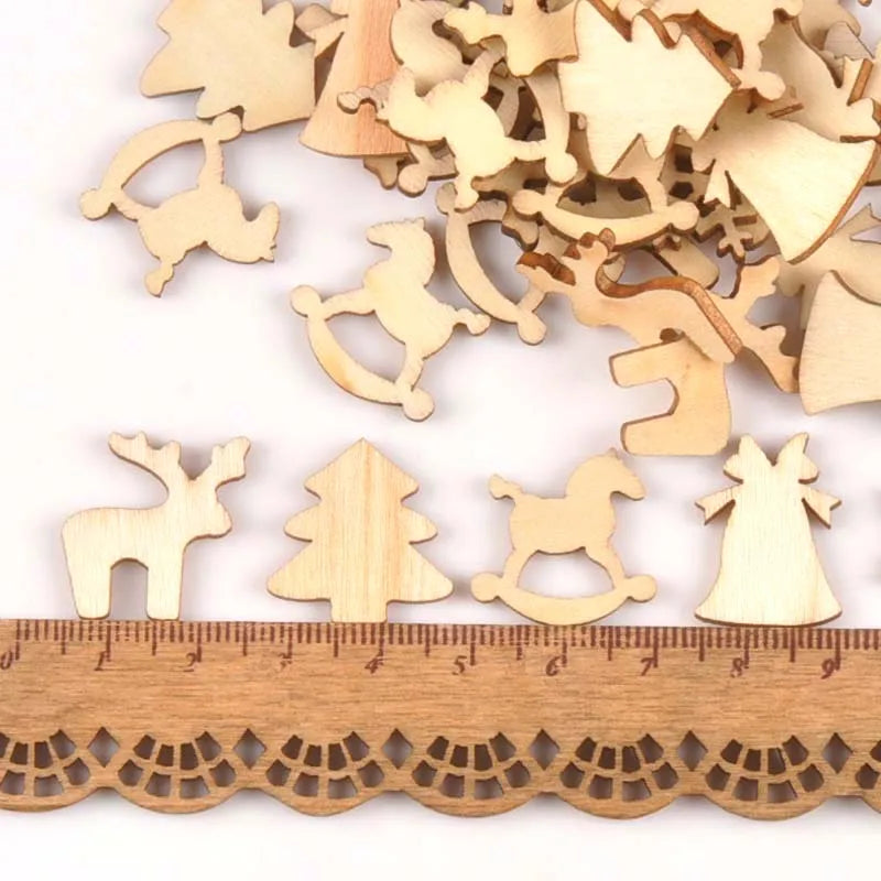 50pcs Natrual Wooden Mixed Christmas Buttons Snowflake Pattern Scrapbooking Crafts For DIY Wood Slices Home Decor 20mm m0810X Qme