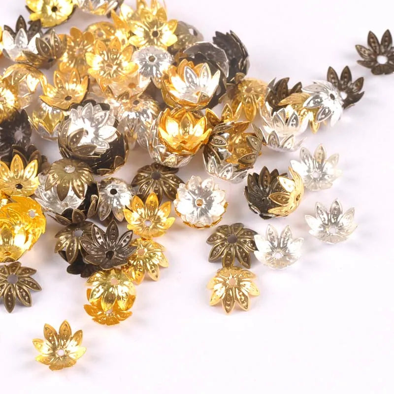 Gold/silver/Bronze 100Pcs Hollow Filigree Wraps Flowers Connectors Metal Crafts Embellishments For DIY Scrapbookings Home Decor Qme