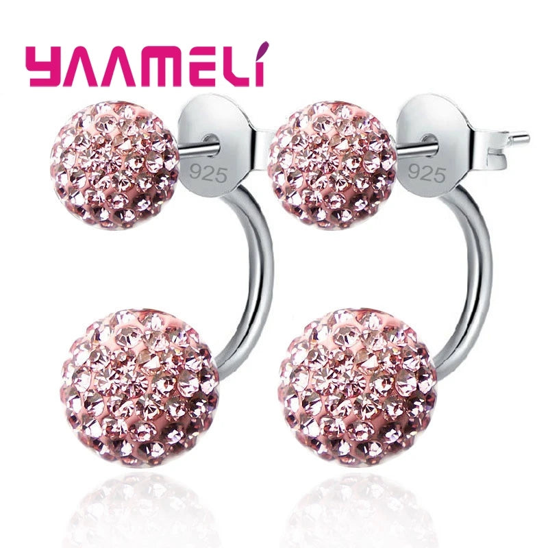 11 Colors Options!! Full Austrian CZ Crystal Paved Stud Earrings for Women 925 Sterling Silver Stamp Disco Balls Brincos Jewelry Qme Pink
