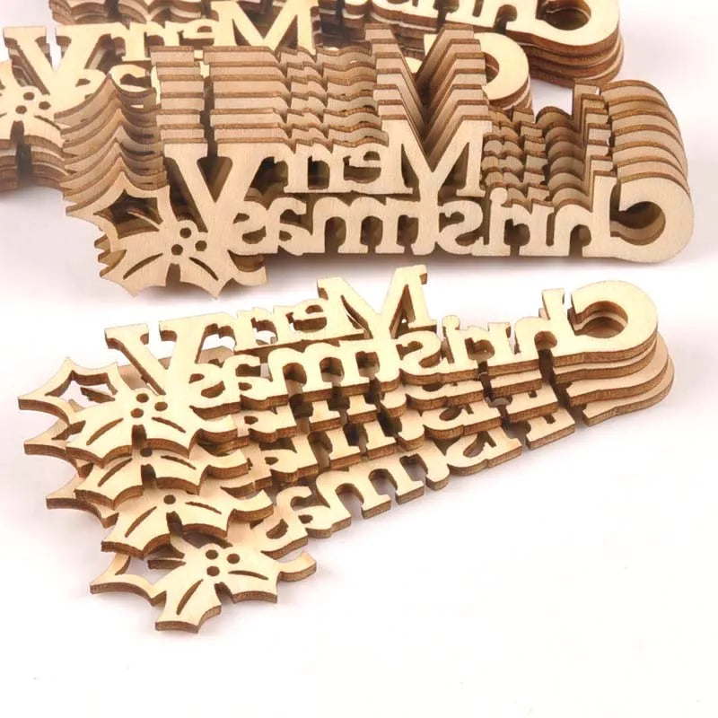 10pcs Letters "Merry Christmas" Wood Slices DIY Crafts For Scrapbooking Handmade Home Decor Wooden Ornaments Accessories M1642 Qme Default Title
