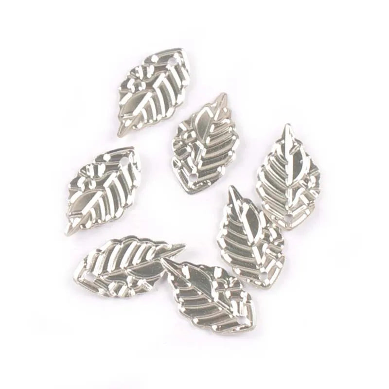 18x10mm 50Pcs Hollow Leaves Metal Crafts Filigree Wraps Connectors Embellishments For DIY Scrapbooking Home Decor 3 Color YK0753 Qme silver