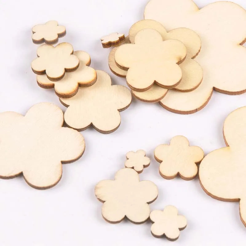 Mixed Flower Pattern Wood Slices DIY Crafts Handmade Ornaments Unfinished Wooden Handicrafts Home Decor Arts 10-80mm M1962 Qme