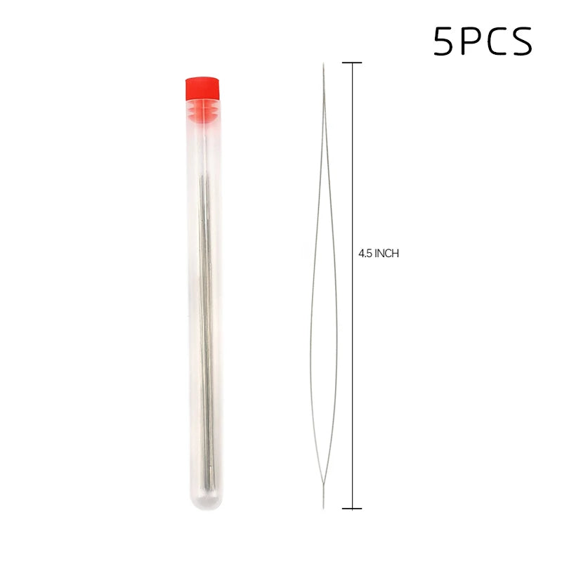 5pcs Big eye beading needles with bottle 5 size for embroidery beading Spring steel beading Curved needles Jewelry Making Tools Qme 11.5cm(4.5inch)