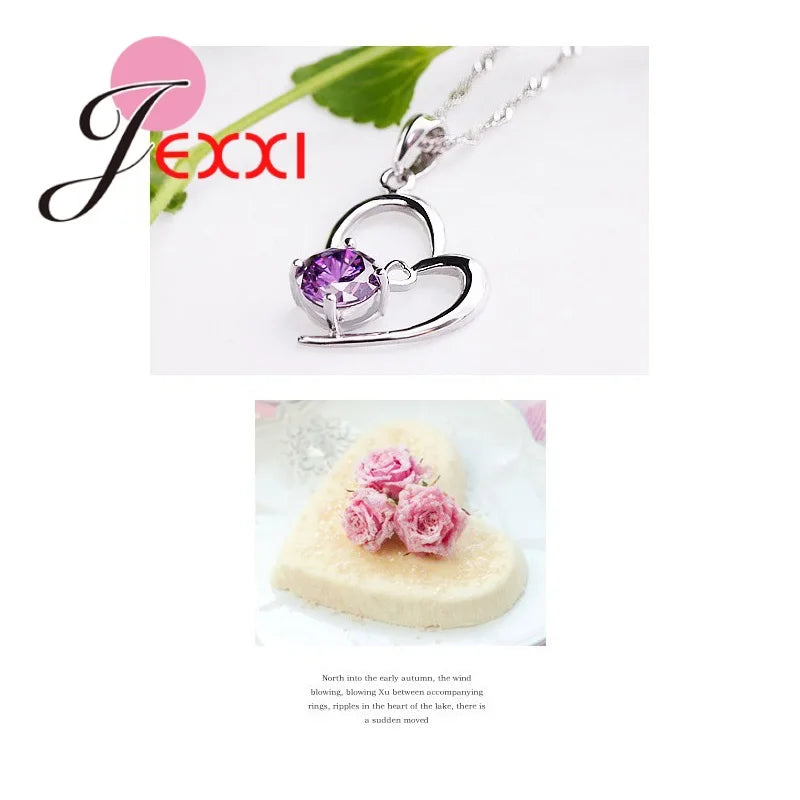 Charm Heart CZ Rhinestone Pendnat Necklace Earrings Women 925 Sterling Silver Color Engagement Jewelry Accessories Party Gifts Qme