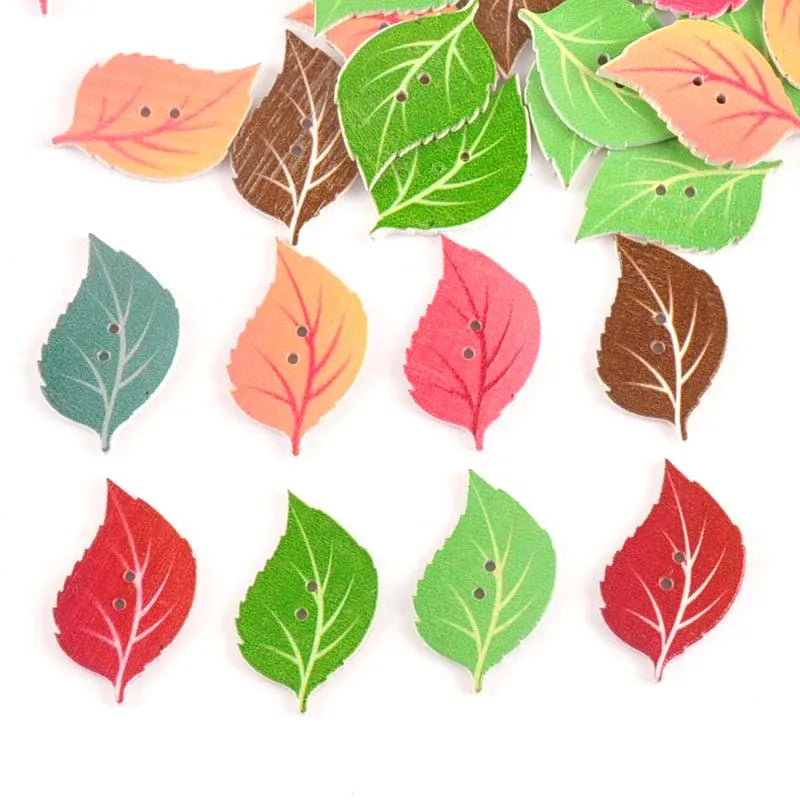 25pcs Mixed Leaf Pattern Wooden Buttons For Sewing Clothing DIY Craft Scrapbook Button Decorative Garment Supplies 20x33mm m1664 Qme