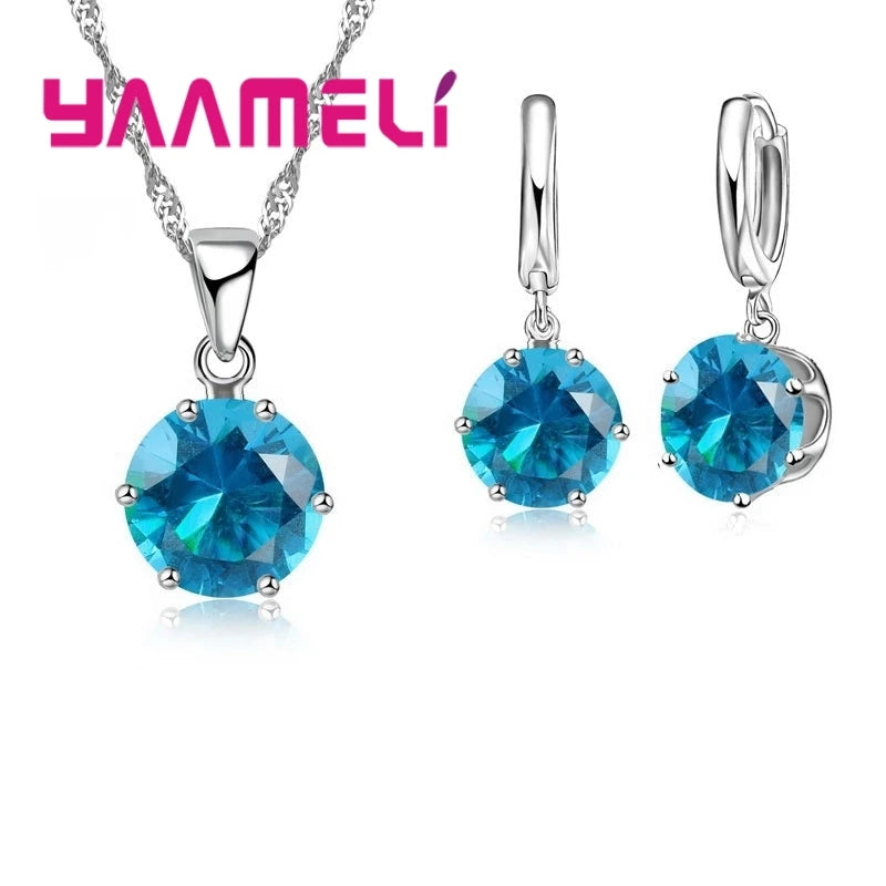 Jewelry Gift Set Cubic Zircon 925 Sterling Silver Color Pendant Necklace Necklace Crystal Women Wedding Engagement Accessory Qme Color 13