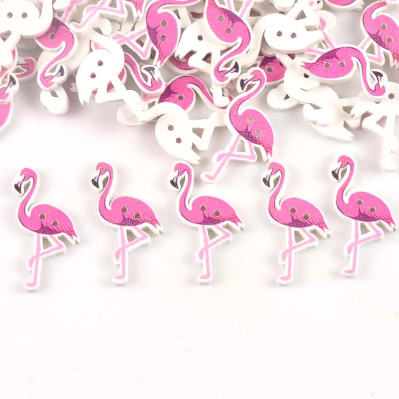 50Pcs 36x20mm Painted Flamingo Pattern Wooden Buttons For Clothes Accessories Scrapbook DIY Craft Handmade Sewing Supplies m1727 Qme