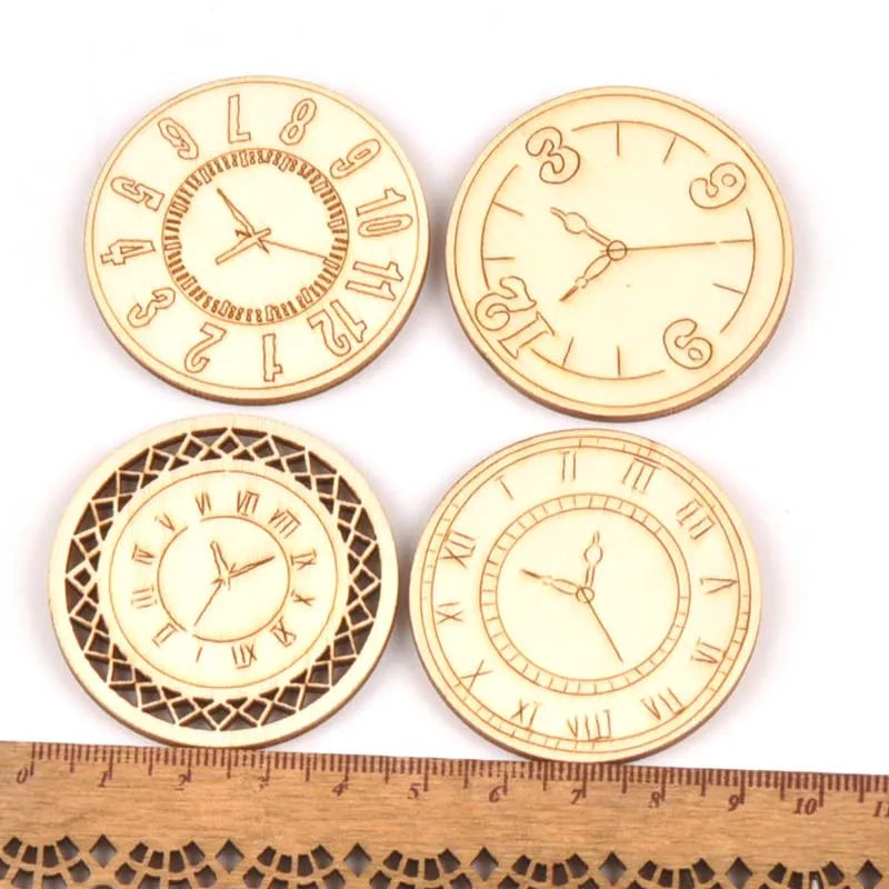 8pcs Mixed roundness clock Pattern Wooden Scrapbooking wood decoration for Handmade Accessory Sewing Home Decoration m2144 Qme
