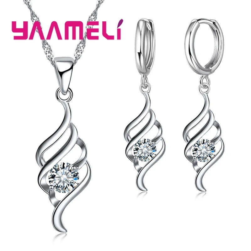 Jewelry Sets For Women Charms 925 Sterling Silver Color Pendant Necklace Hoop Earring Fashion Classic Collares Wedding Gift Qme Default Title