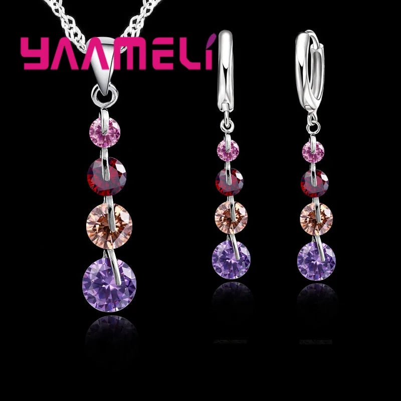 Fashion Bridal Jewelry Set For Women Lady Tassel Cubic Zircon 925 Sterling Silver Color Pendant Necklace Earrings Wedding Gift Qme