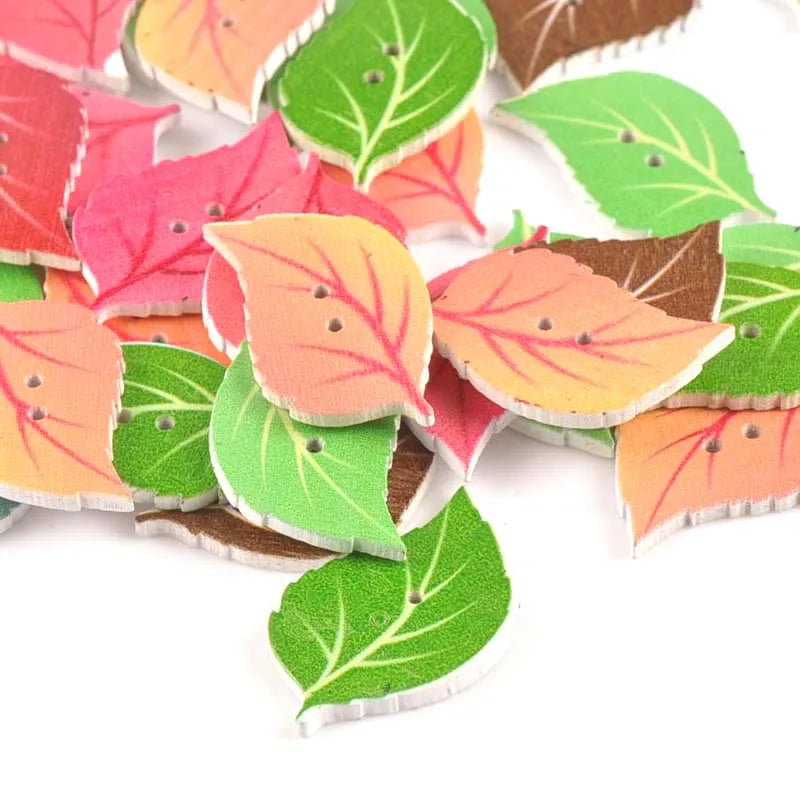 25pcs Mixed Leaf Pattern Wooden Buttons For Sewing Clothing DIY Craft Scrapbook Button Decorative Garment Supplies 20x33mm m1664 Qme