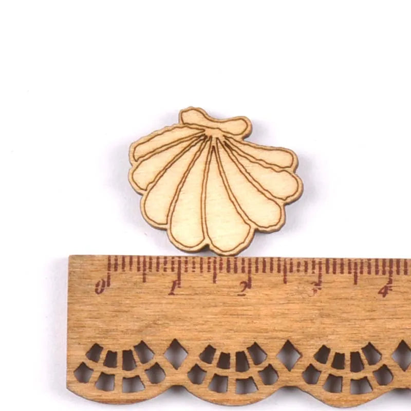20pcs 25-35mm Seashell/starfish Pattern Natural Wood DIY Crafts Home Decor Scrapbooking Unfinished Wooden Ornaments m1935 Qme 7