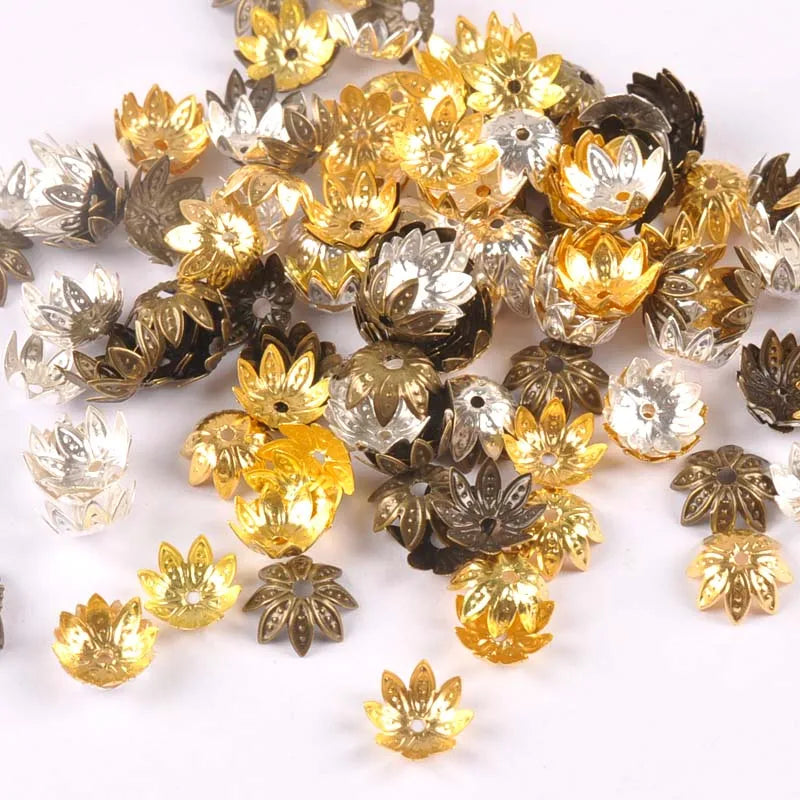 Gold/silver/Bronze 100Pcs Hollow Filigree Wraps Flowers Connectors Metal Crafts Embellishments For DIY Scrapbookings Home Decor Qme